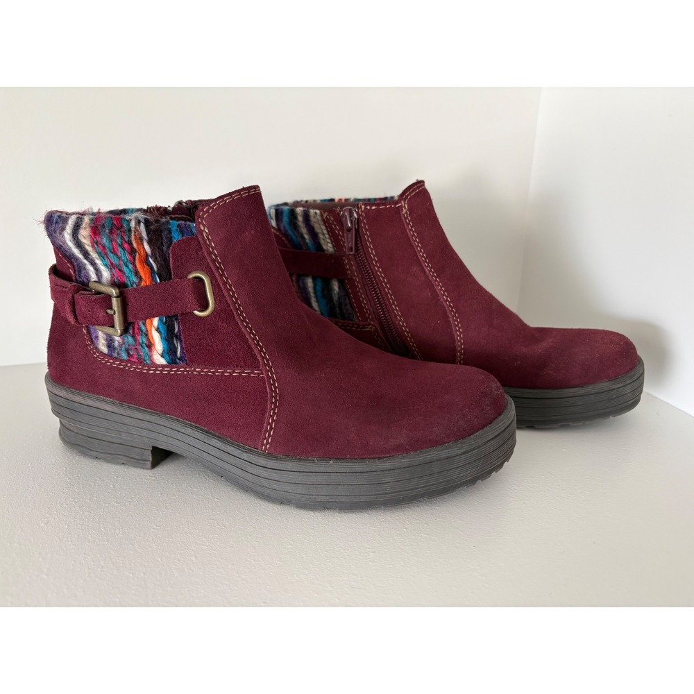 Earth Origins Tate Burgundy Suede Knit Collar Ankle Boots Womens 7M 2011F Camp